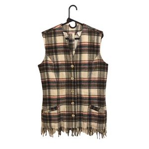 Limited Edition Units Plaid Sleeveless Belted Wool-Blend Button Down Cardigan